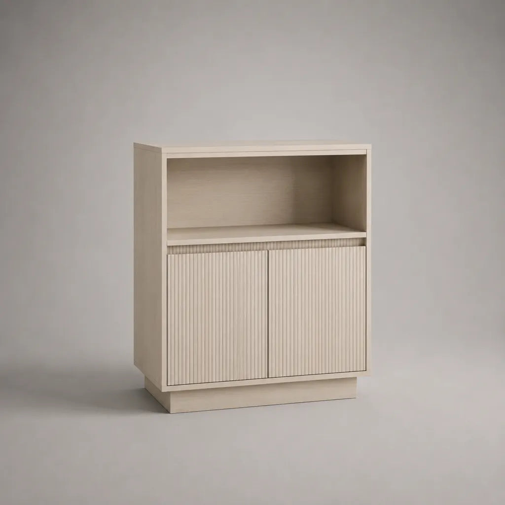 Sideboard aus MDF und Spanplatte mit 2 Türen und offenem Fach, Cremeweiß, 80 × 40 × 90 cm