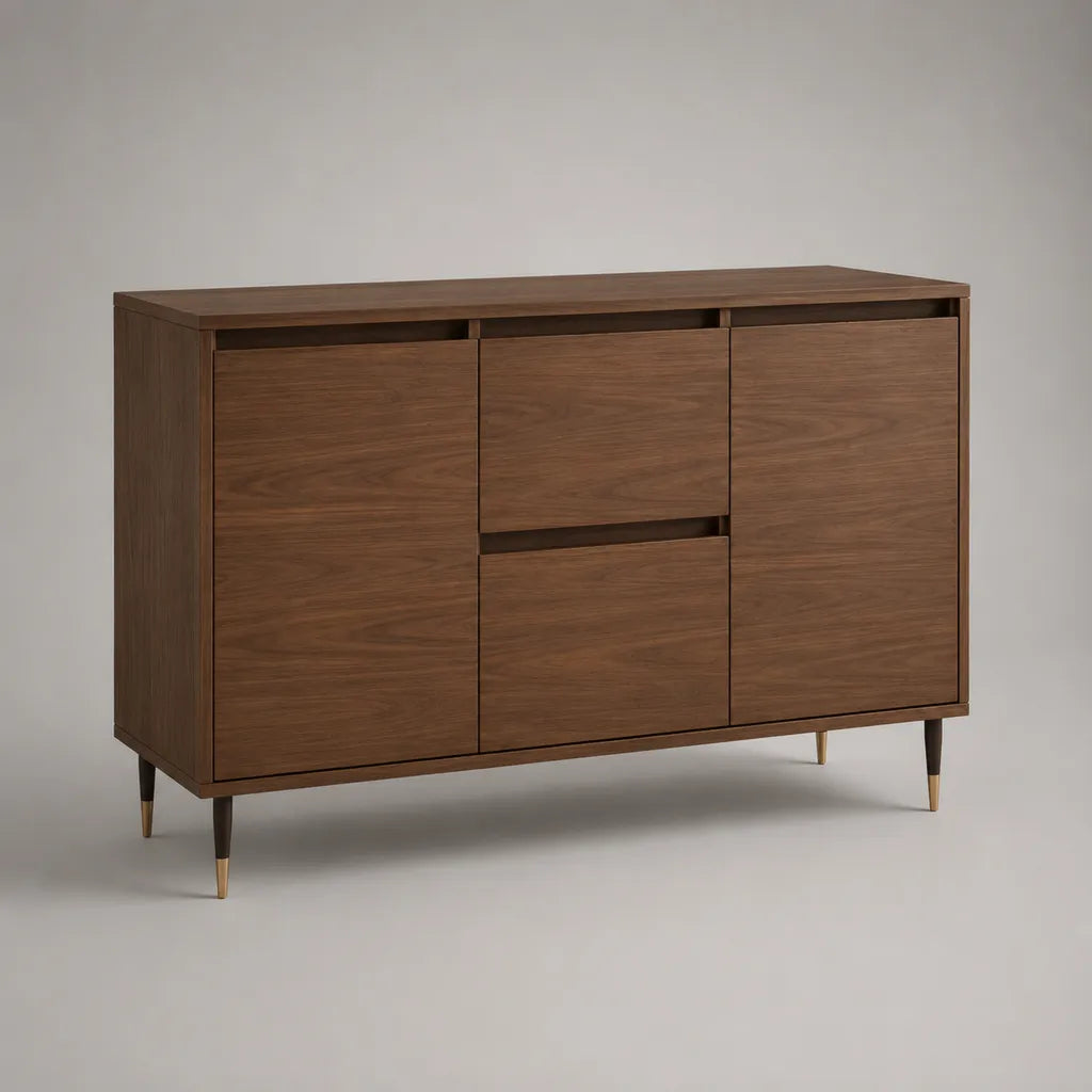 Sideboard aus Holzwerkstoff mit Walnussfurnier, 2 Türen und 2 Schubladen, Walnussbraun, 120 × 40 × 85 cm