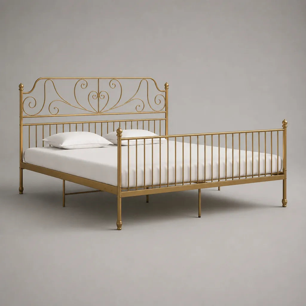Metallbett-Doppelbett mit Kopf- und Fußteil, Gold, Liegefläche 140 × 200 cm