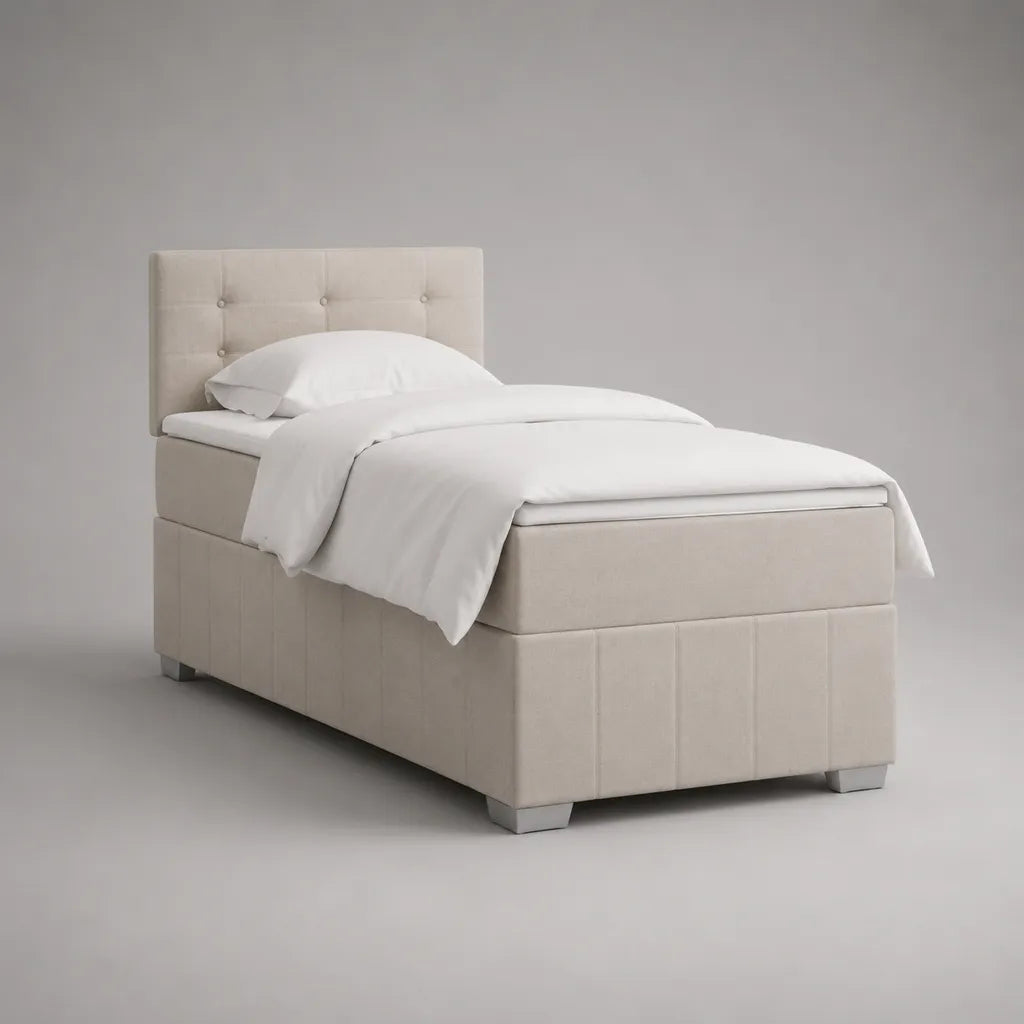 Boxspringbett-Set Einzelbett mit Taschenfederkernmatratze, Topper und Polyesterbezug, Beige, 90 × 200 cm