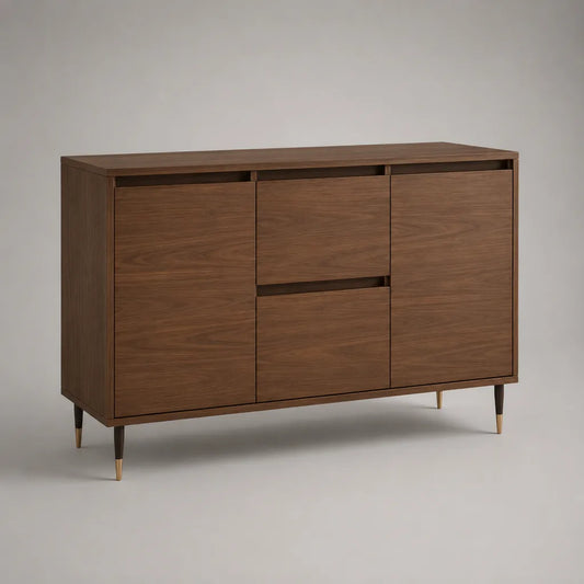 Sideboard aus Holzwerkstoff mit Walnussfurnier, 2 Türen und 2 Schubladen, Walnussbraun, 120 × 40 × 85 cm