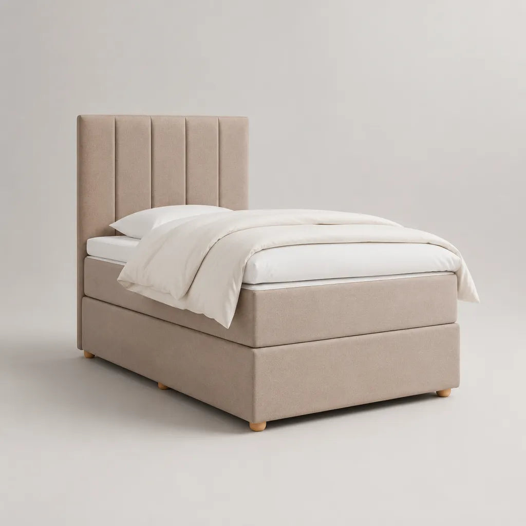 Boxspringbett mit Taschenfederkernmatratze und Polyesterbezug, Beige, 140 × 200 cm