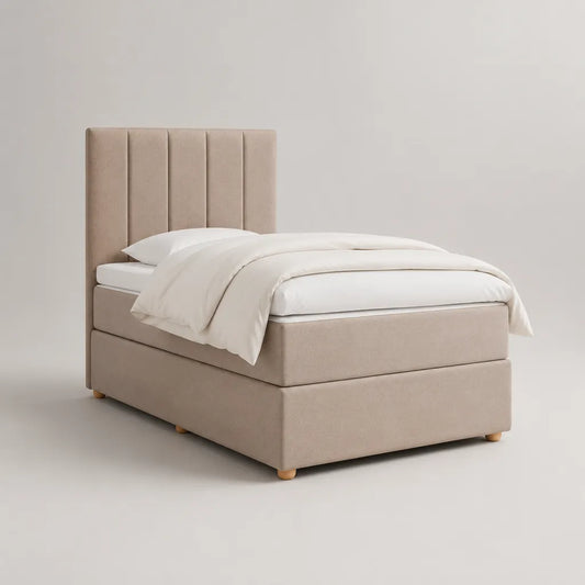 Boxspringbett mit Taschenfederkernmatratze und Polyesterbezug, Beige, 140 × 200 cm