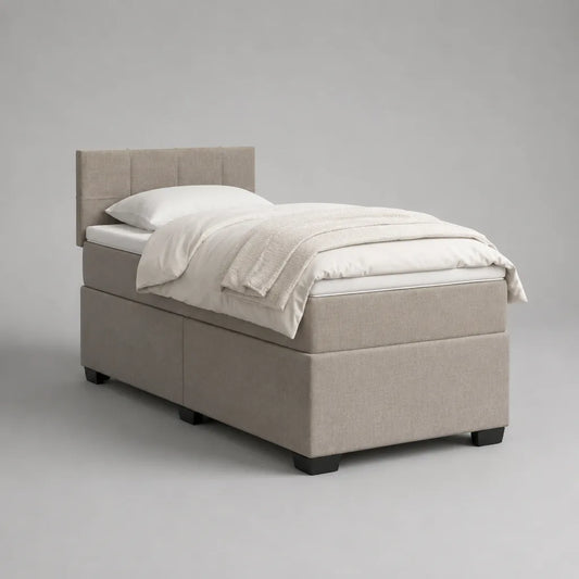 Boxspringbett 90 x 200 cm mit Matratze, Topper und Kopfteil, Polyesterbezug, Beige und Schwarz