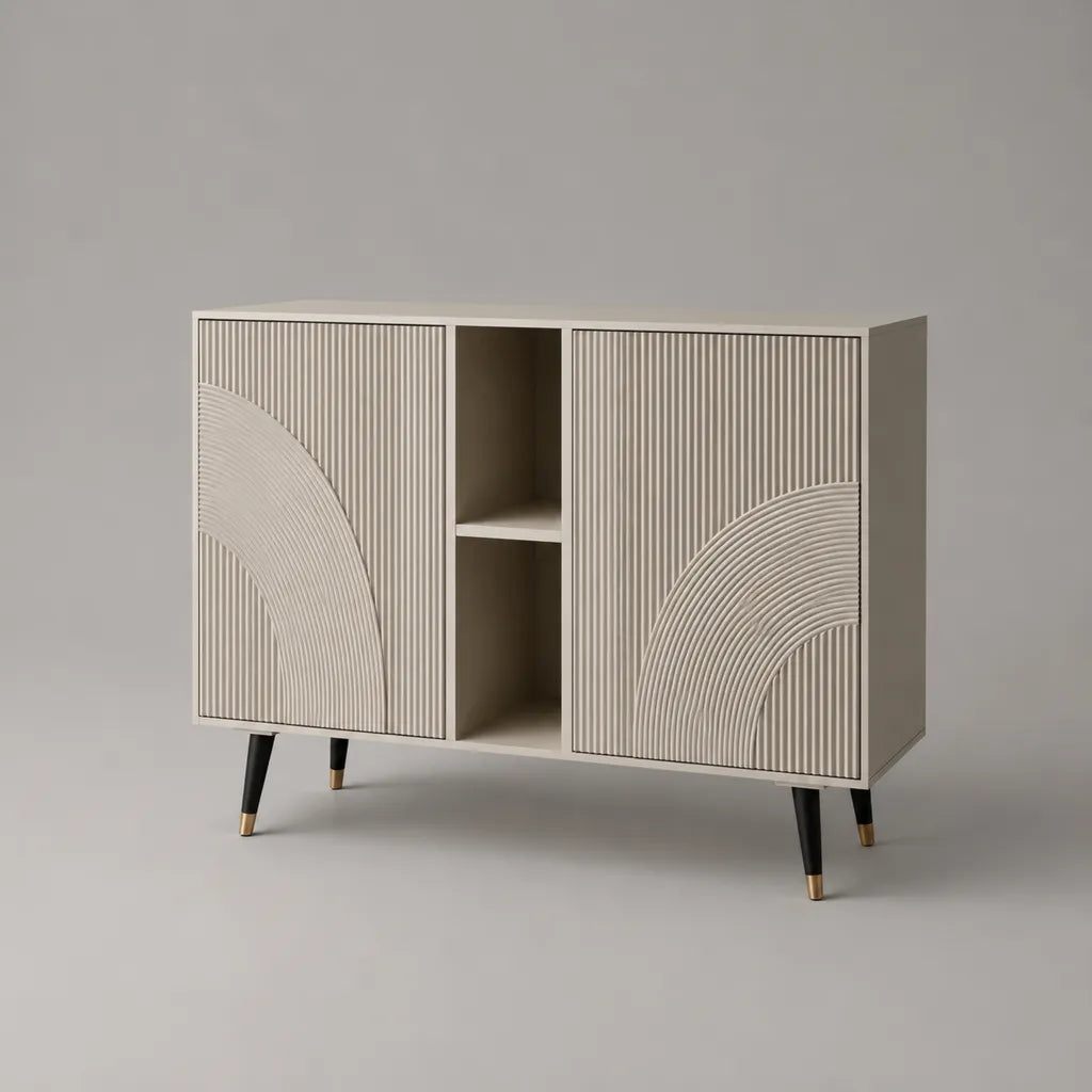 Sideboard aus MDF und Spanplatte mit 2 Türen und 2 offenen Fächern, Beige, 120 × 40 × 85 cm