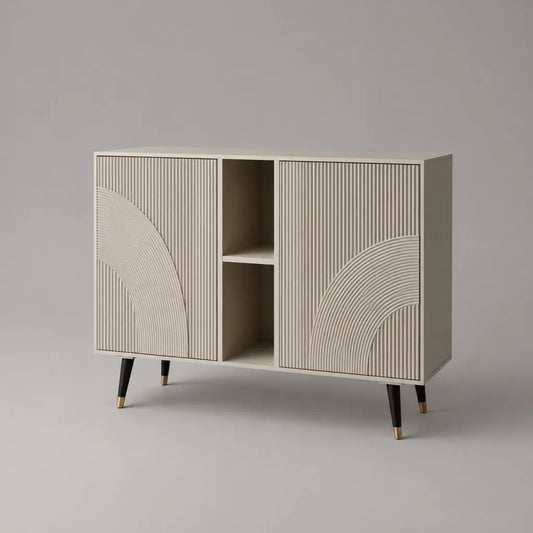 Sideboard aus MDF und Spanplatte mit 2 Türen und 2 offenen Fächern, Beige, 120 × 40 × 85 cm