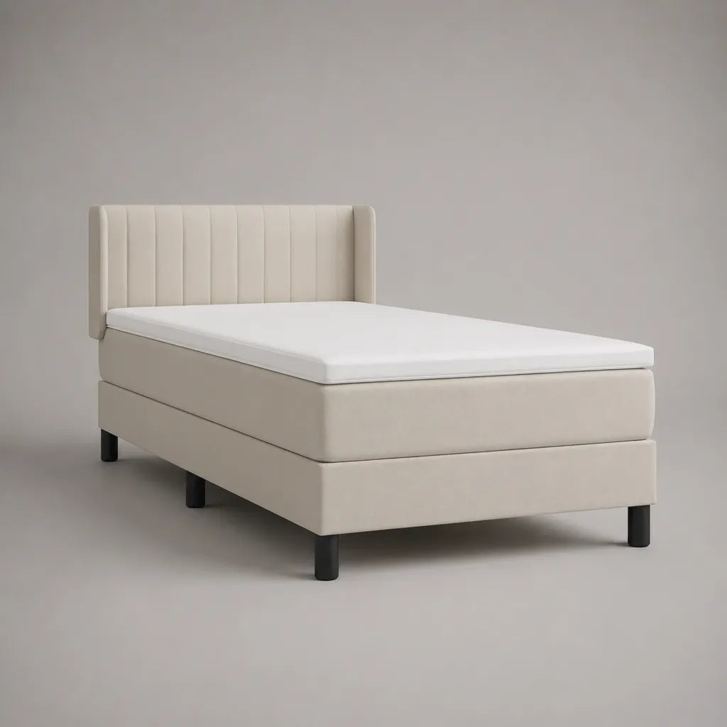 Boxspringbett mit Matratze und Topper, Polyesterbezug, Beige, Liegefläche 120 × 200 cm, Gesamtmaß 128 × 211 × 110 cm