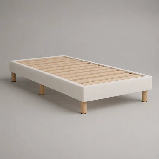 Polsterbett Einzelbett mit Lattenrost aus Polyester und Kiefer, Creme/Natur, Liegefläche 90 x 200 cm, Gesamtmaß 206 x 96 x 30 cm