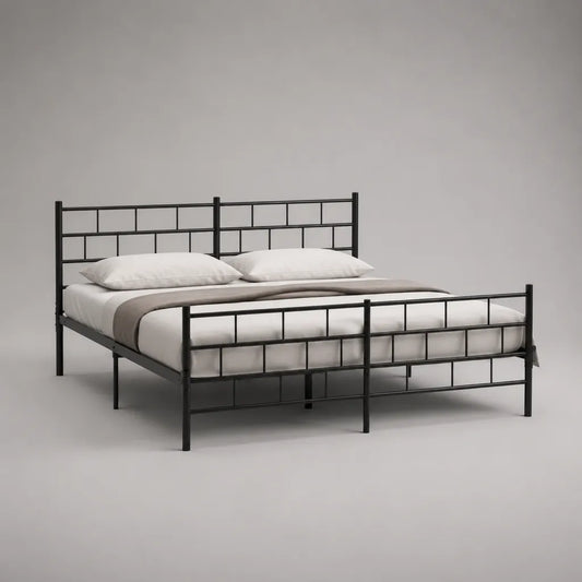 Metallbett aus Stahl, Schwarz, Liegefläche 160 × 200 cm, Gesamtmaß 208 × 166 × 100 cm