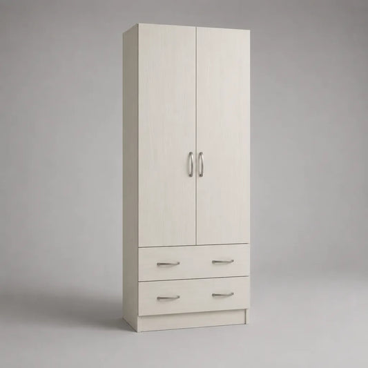 Kleiderschrank aus melaminbeschichteter Spanplatte mit 2 Türen und 2 Schubladen, Weiß/Silber, 80 × 50 × 180 cm