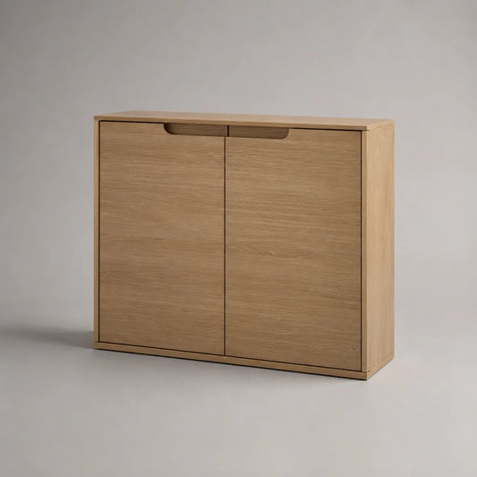 Sideboard mit 2 Türen aus Spanplatte mit Eichenfurnier, Naturbraun, 100 × 40 × 90 cm
